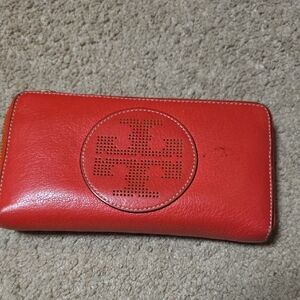 Tory Burch Vibrant Red Leather Clutch